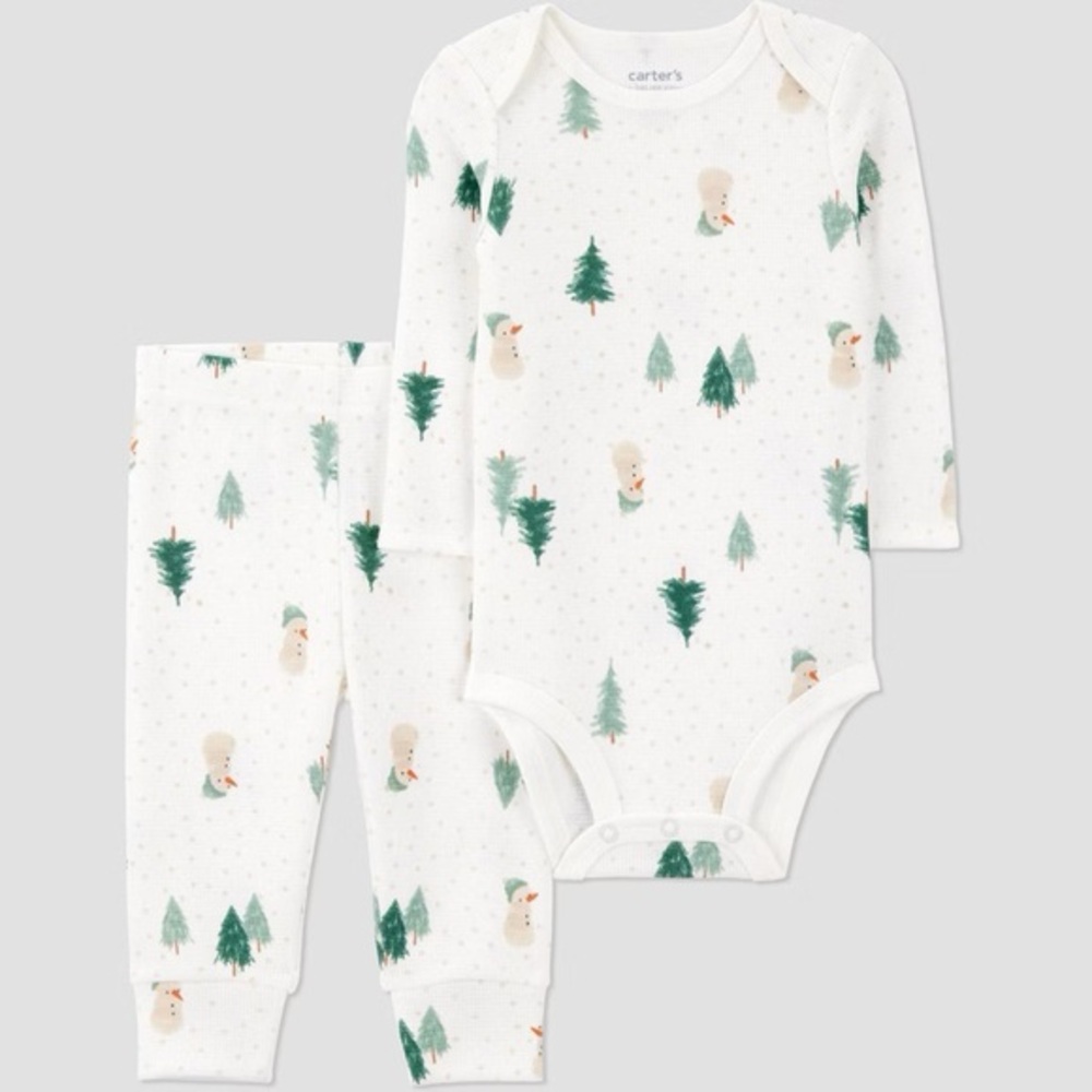 Carter's nwt Just One You Baby 2pc Christmas Scenic Top and Bottom Set